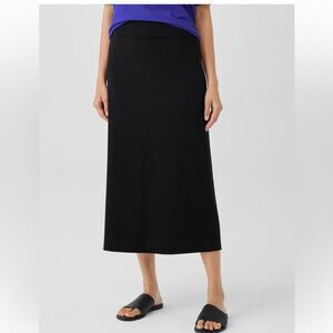 Eileen Fisher Size S Black‎ Midi Skirt Elastic Waist Capsule Wardrobe